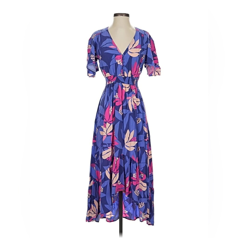 Anthropologie Abel the Label Santa Cruz high-low midi dress purple & pink floral
